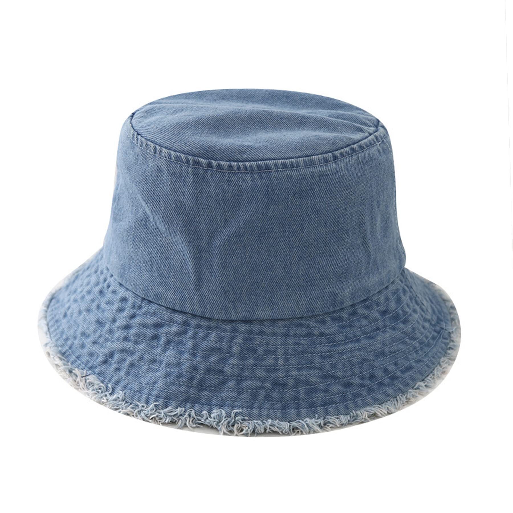 8643 Unisex Bucket Hat Washed Jean Denim Bucket Cap Adjustable Frayed Sun